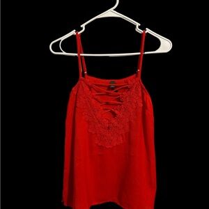 Women's Francesca's Strappy Lace Accent Spaghetti Strap Tank Top -Size S-Red